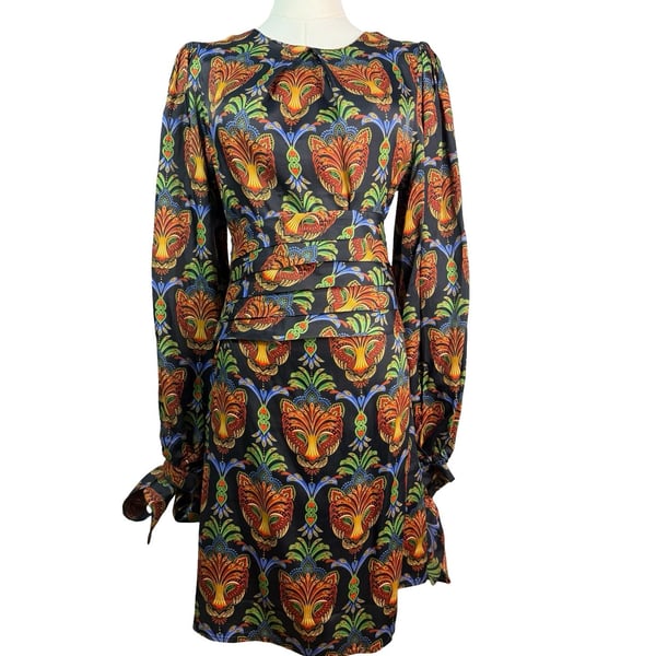 FARM Rio Boho Panther Black Long Sleeve Mini Dress