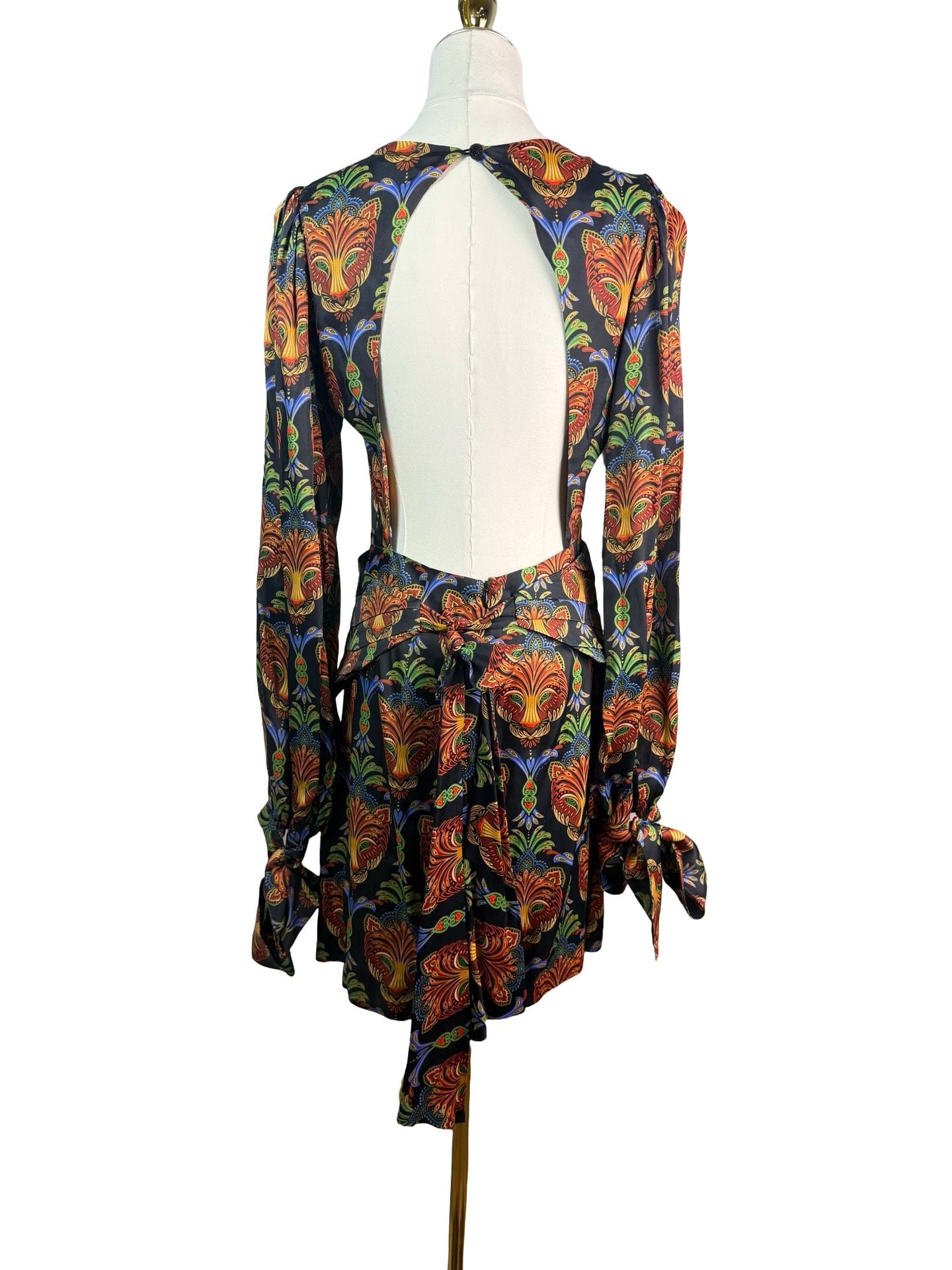 FARM Rio Boho Panther Black Long Sleeve Mini Dress 8