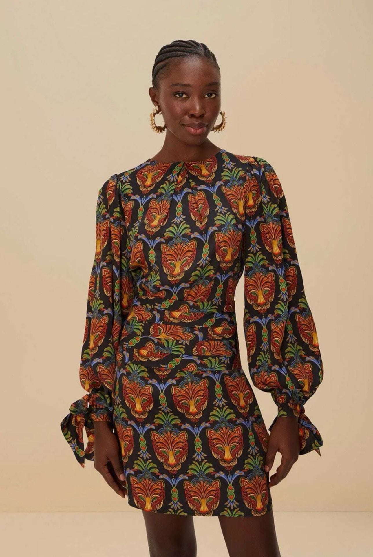 FARM Rio Boho Panther Black Long Sleeve Mini Dress 15