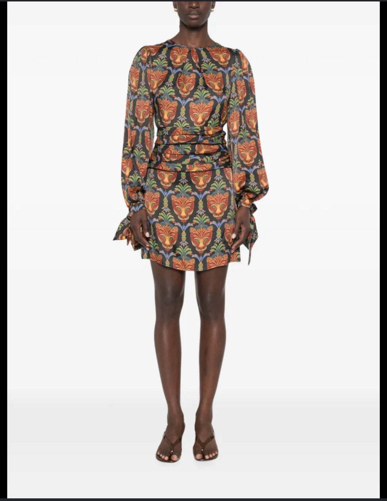FARM Rio Boho Panther Black Long Sleeve Mini Dress 16