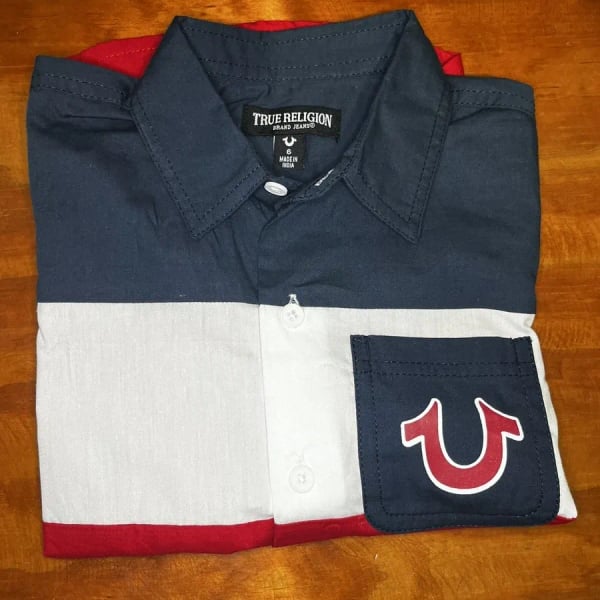 True Religion Boys Short Sleeve Color-Block Button-Up Shirt