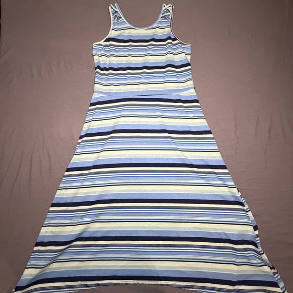 PLACE Girls Blue Striped Sleeveless Maxi Dress