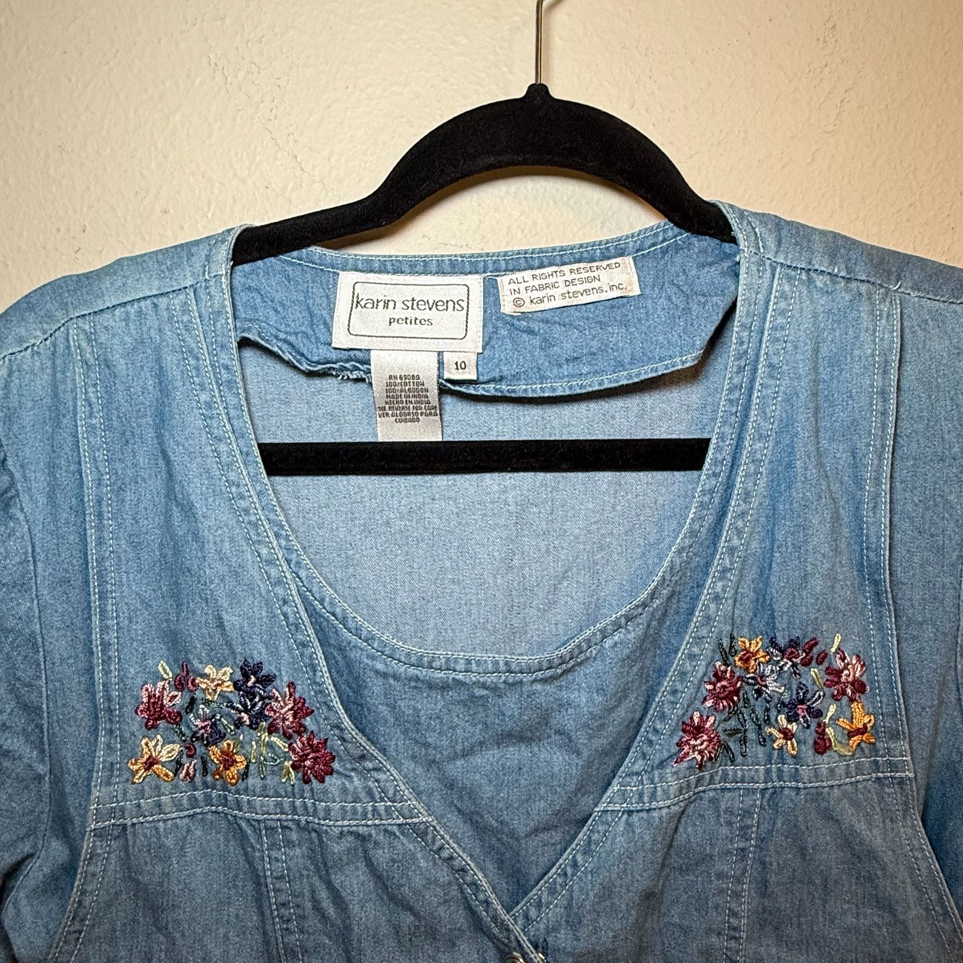 Vintage Karin Stevens Petites Embroidered Denim Dress with Attached Vest Style 2
