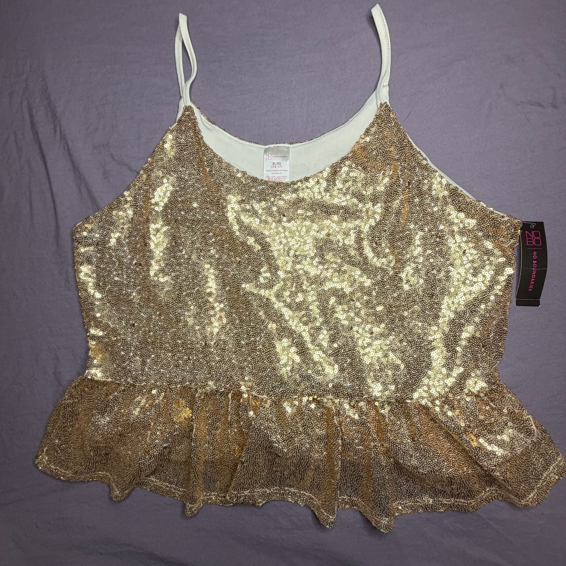 No Boundaries Gold Sequin Peplum Cami Top 2