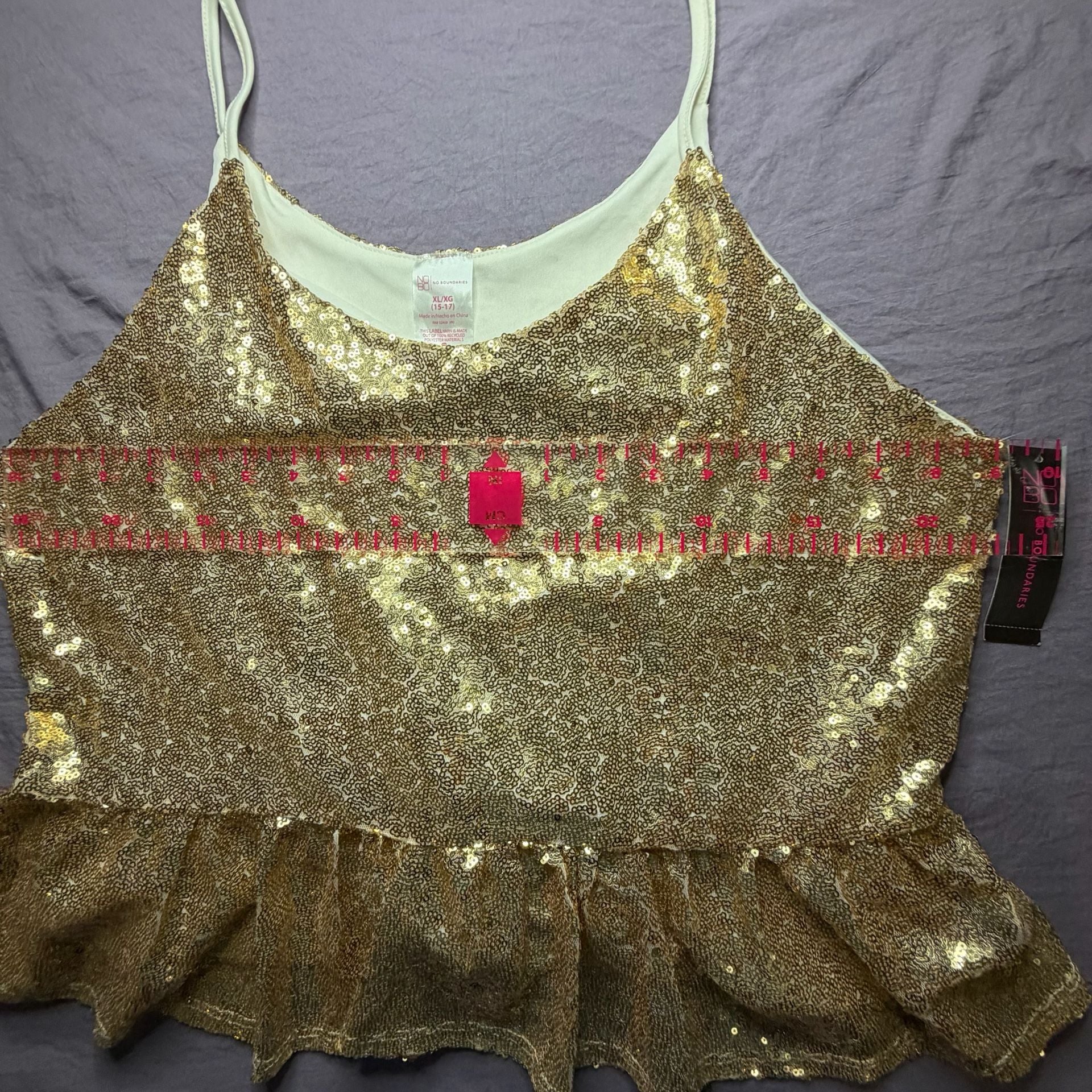 No Boundaries Gold Sequin Peplum Cami Top 4