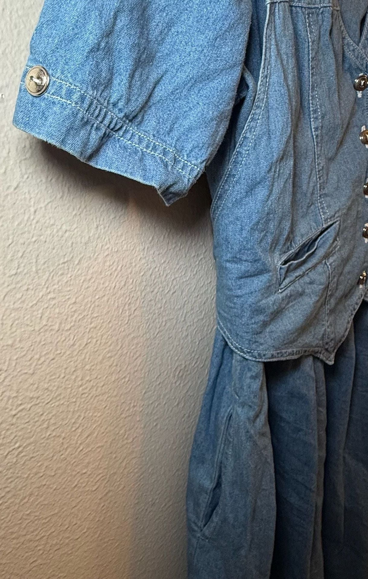 Vintage Karin Stevens Petites Embroidered Denim Dress with Attached Vest Style 6