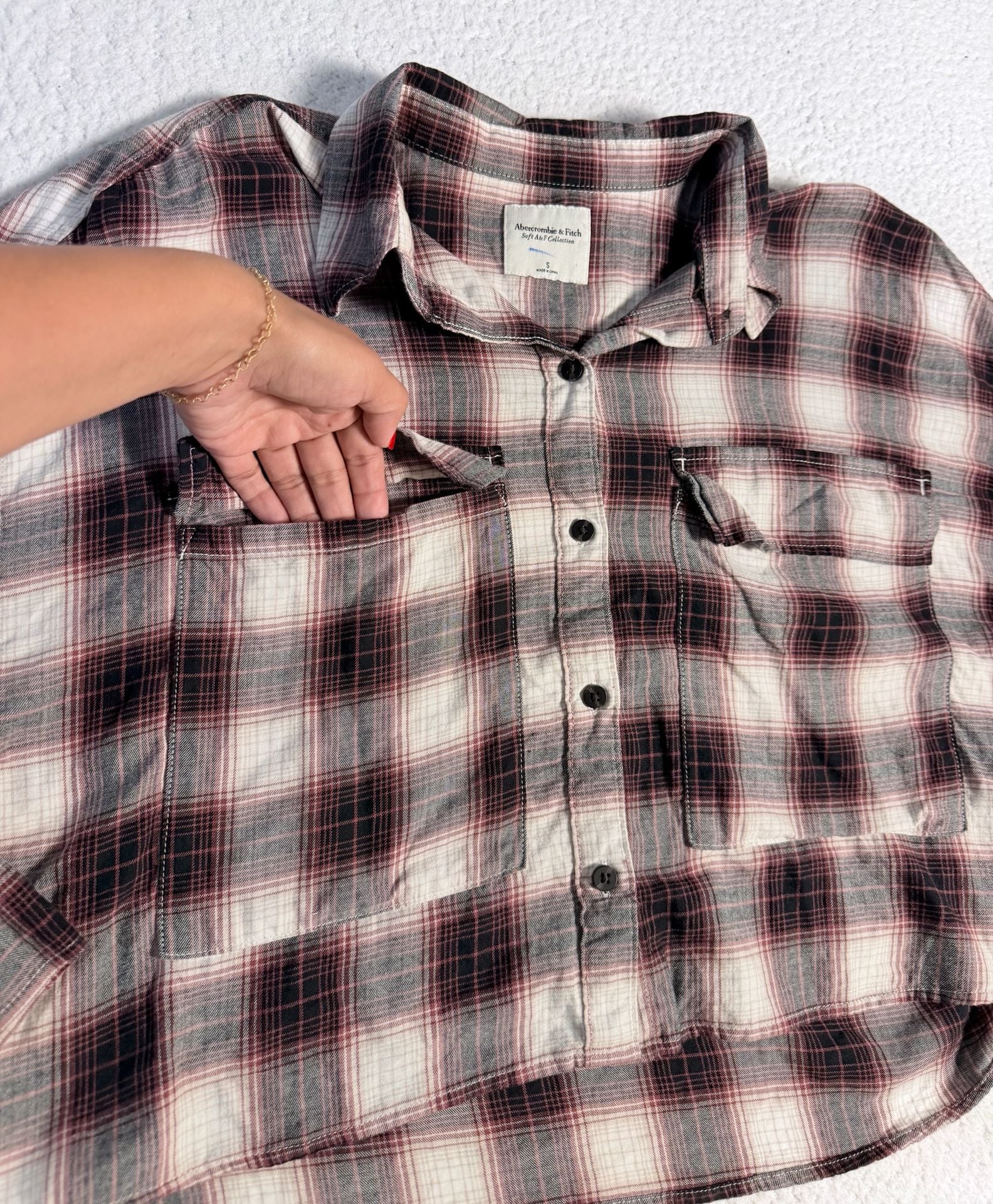 Abercrombie & Fitch Soft A&F Collection Cropped Plaid Flannel Shirt 3