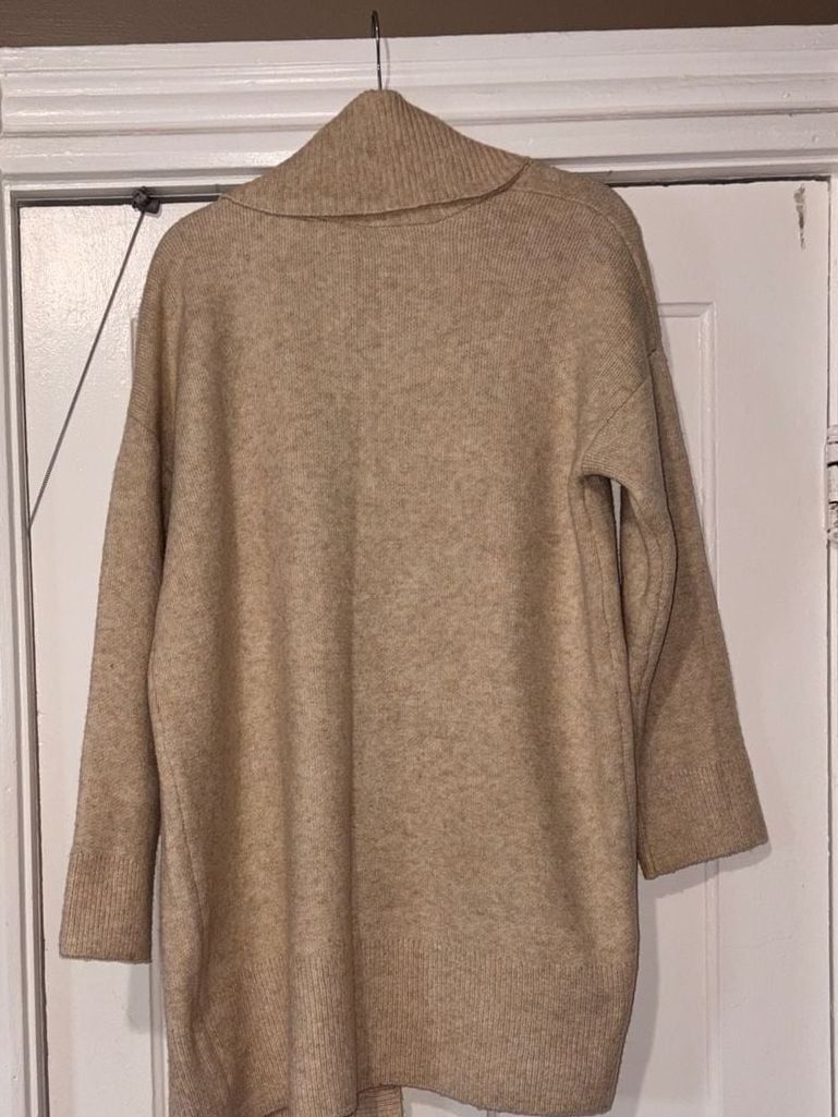 Time and Tru Women's Open-Front Shawl Collar Cardigan Sweater Beige Large 6