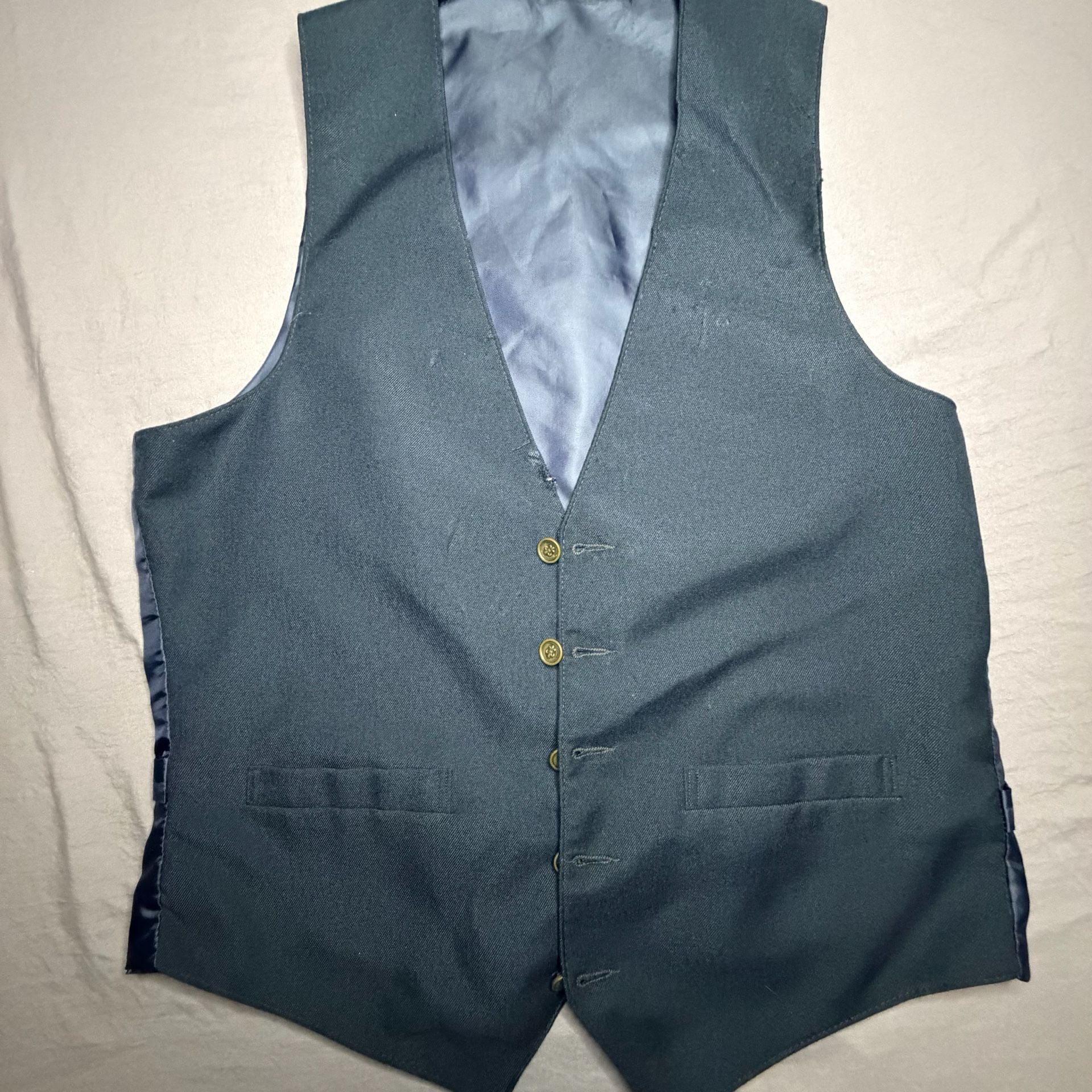 Vintage Men's Levi's Panatella Navy Blue Twill Vest with Fleur-de-lis Buttons 1