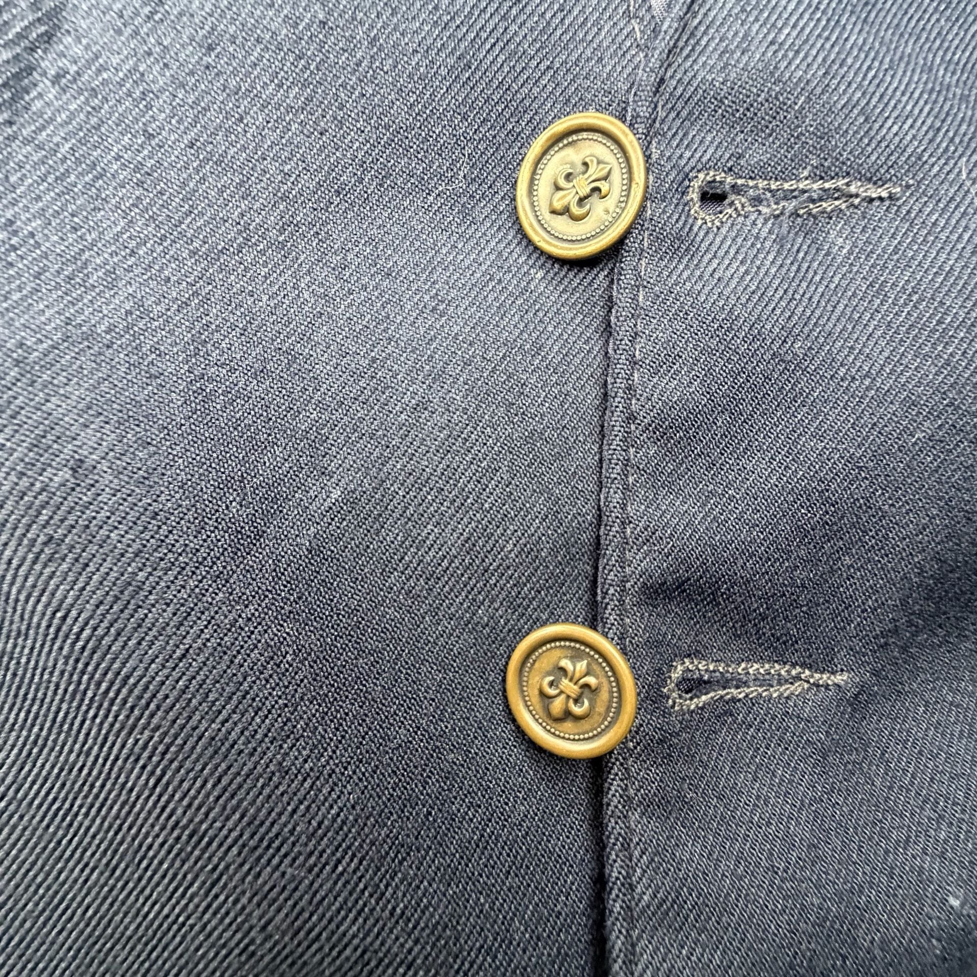 Vintage Men's Levi's Panatella Navy Blue Twill Vest with Fleur-de-lis Buttons 2