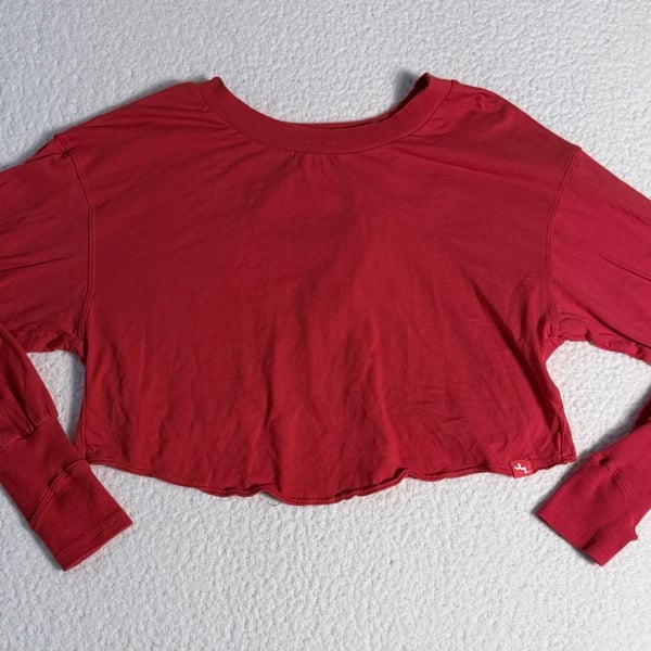 JoyLab Red Long Sleeve Thumbhole Crop Top with Back Detail
