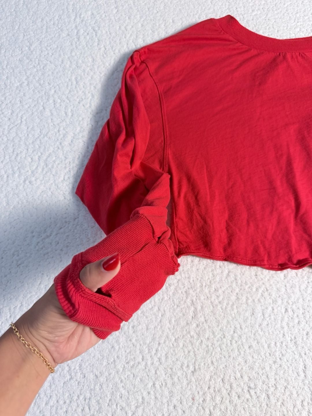 JoyLab Red Long Sleeve Thumbhole Crop Top with Back Detail 4