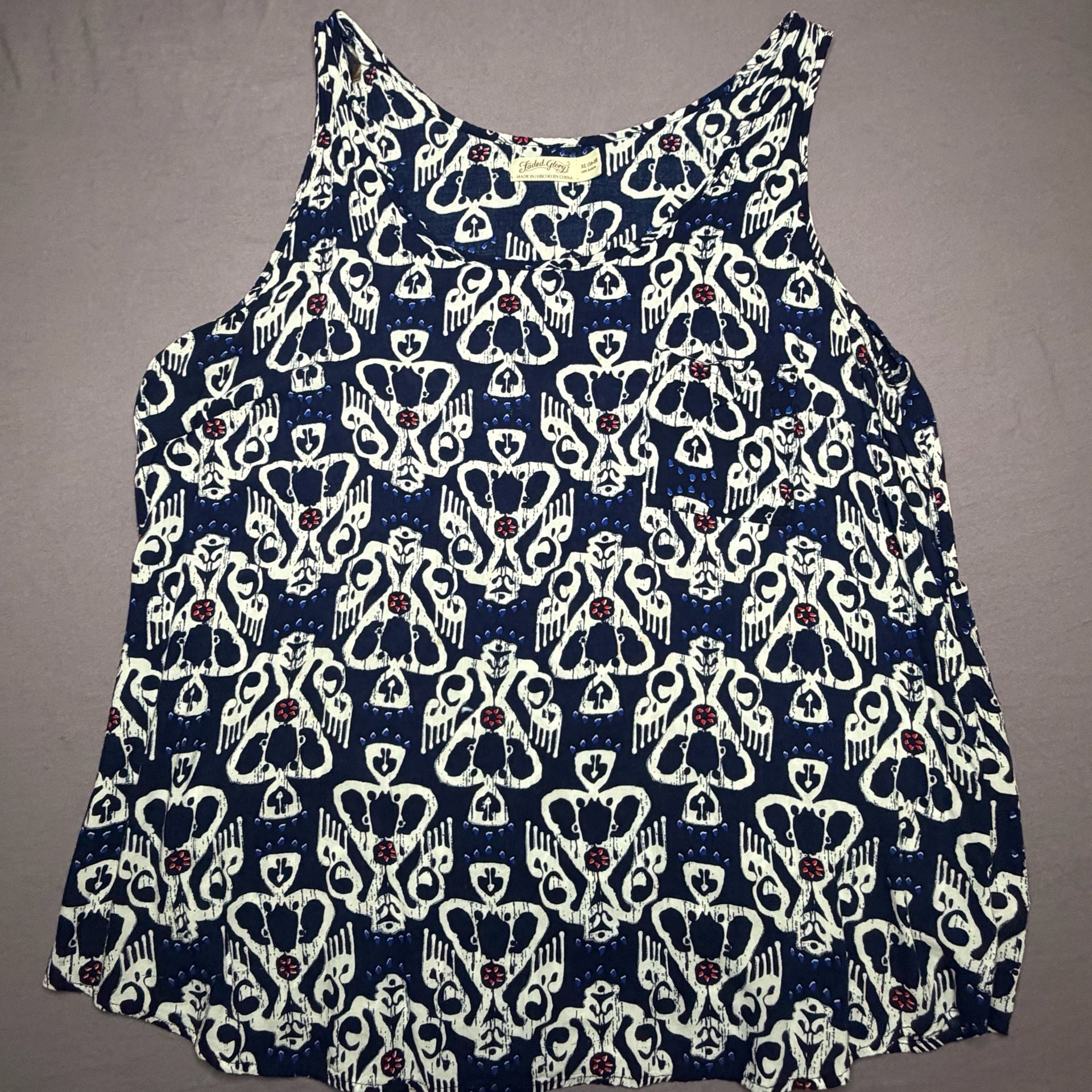 Faded Glory Navy and White Tribal Print Sleeveless Tank Top 2