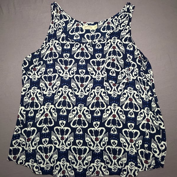 Faded Glory Navy and White Tribal Print Sleeveless Tank Top