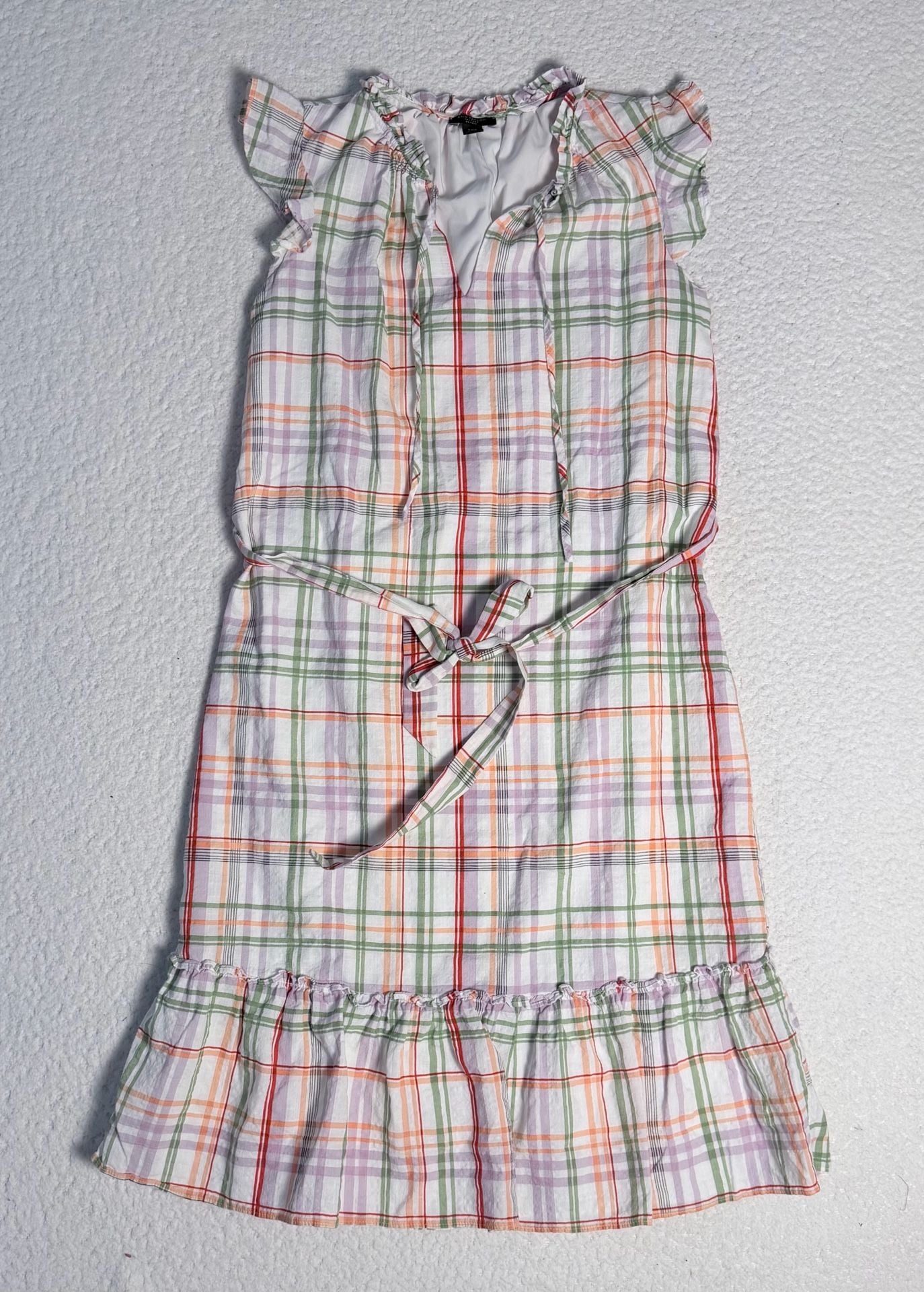 Ann Taylor Factory Petite Plaid Ruffle Trim Tie-Waist Dress 2