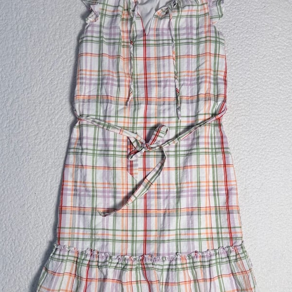 Ann Taylor Factory Petite Plaid Ruffle Trim Tie-Waist Dress