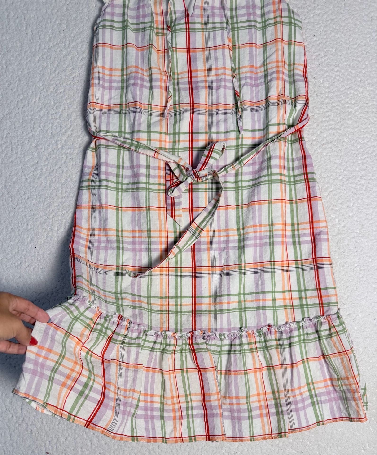Ann Taylor Factory Petite Plaid Ruffle Trim Tie-Waist Dress 3