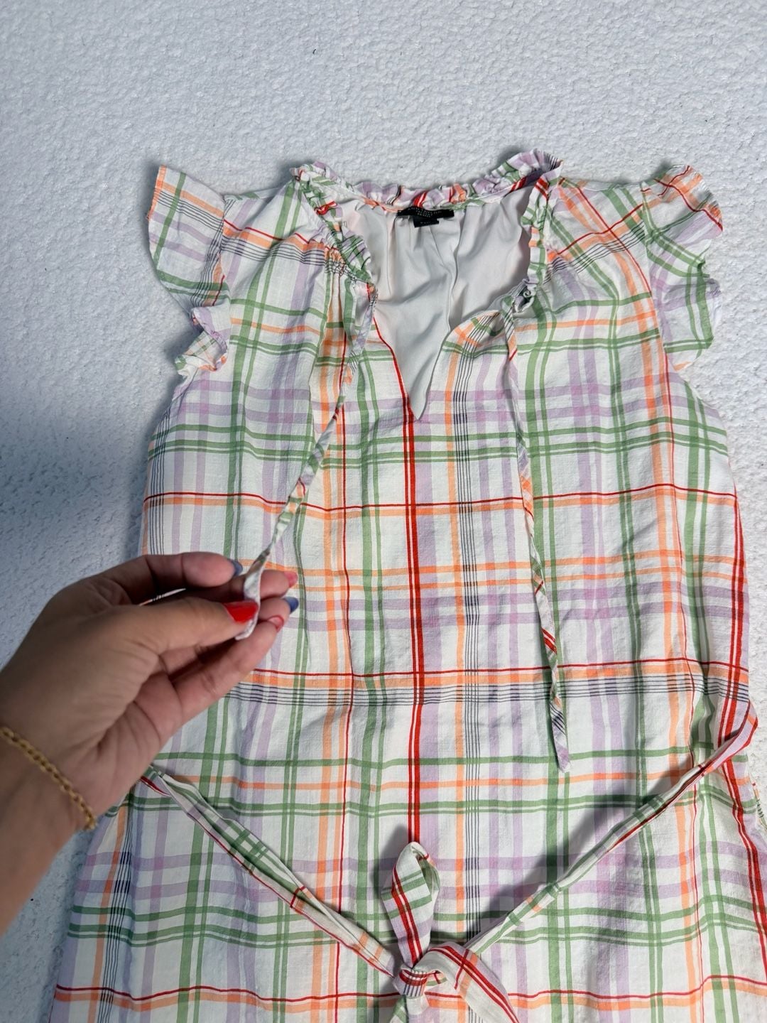 Ann Taylor Factory Petite Plaid Ruffle Trim Tie-Waist Dress 5