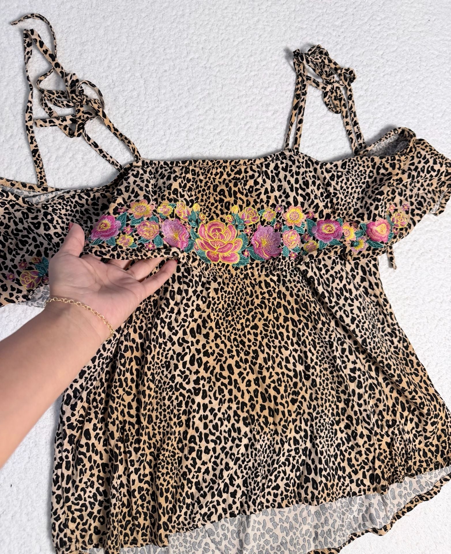 Savanna Jane Leopard Print Cold Shoulder Floral Embroidered Top 3