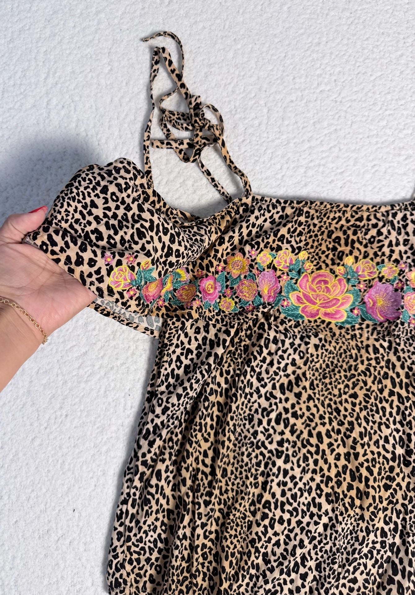 Savanna Jane Leopard Print Cold Shoulder Floral Embroidered Top 4