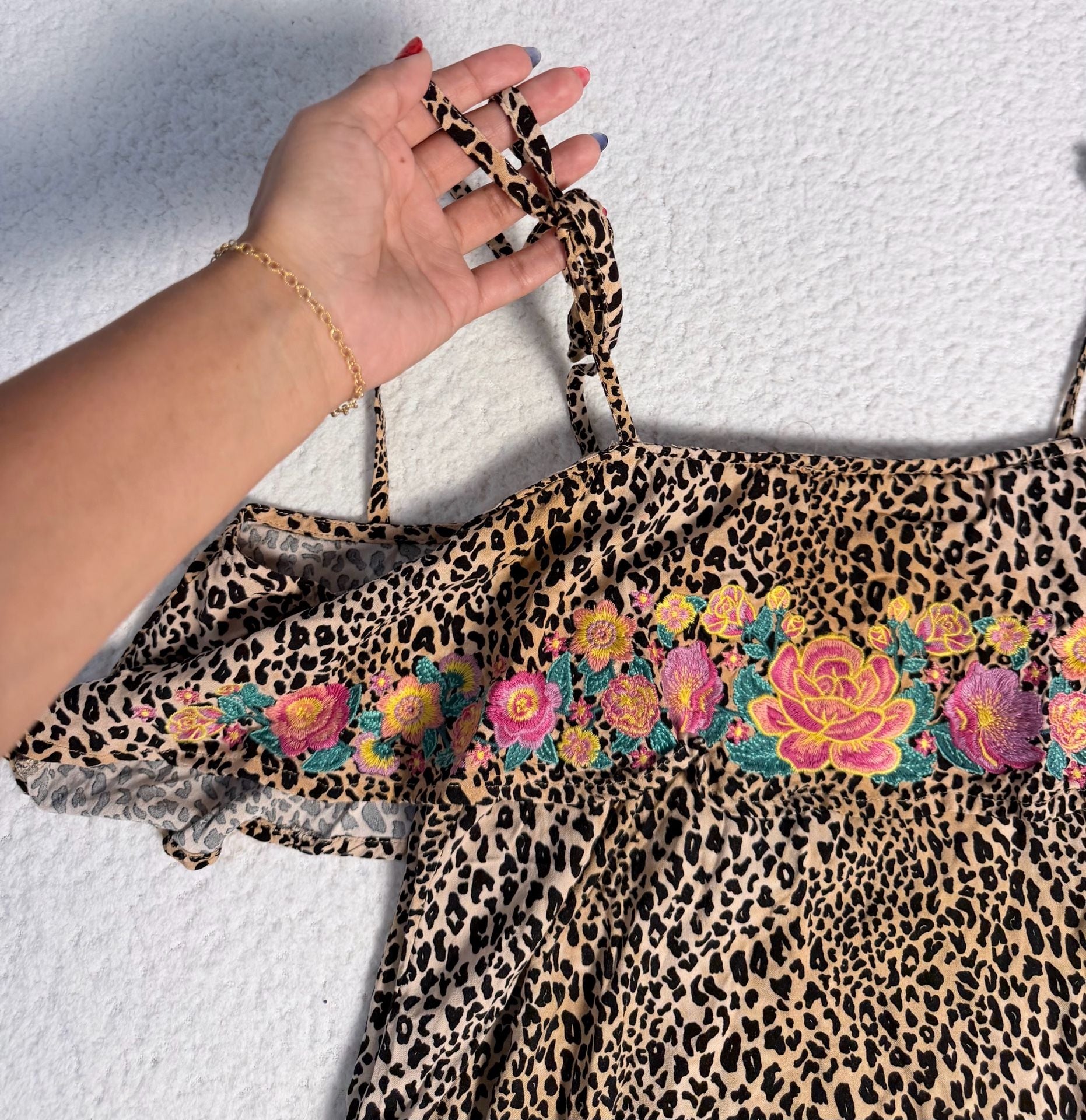 Savanna Jane Leopard Print Cold Shoulder Floral Embroidered Top 5