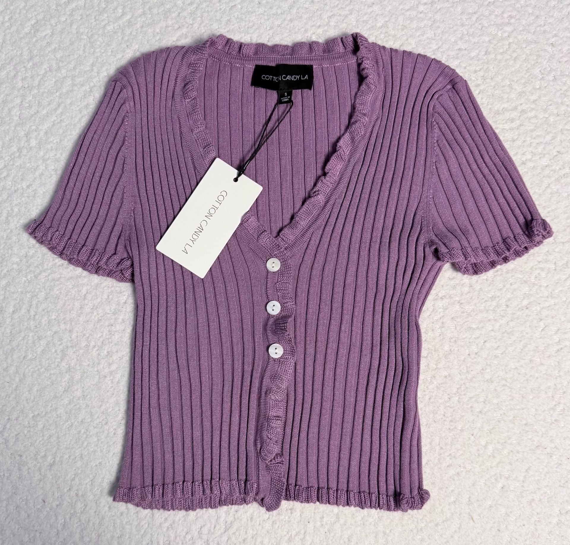 Cotton Candy LA Lavender Ribbed Knit Short Sleeve Cardigan Top NWT 2