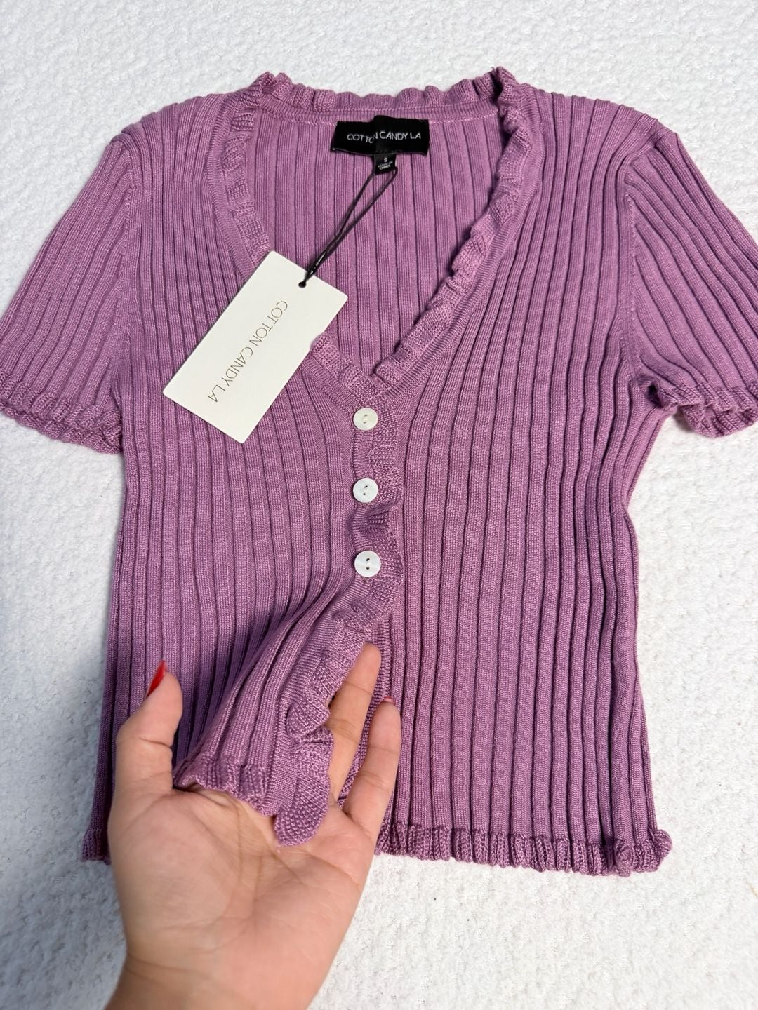 Cotton Candy LA Lavender Ribbed Knit Short Sleeve Cardigan Top NWT 3
