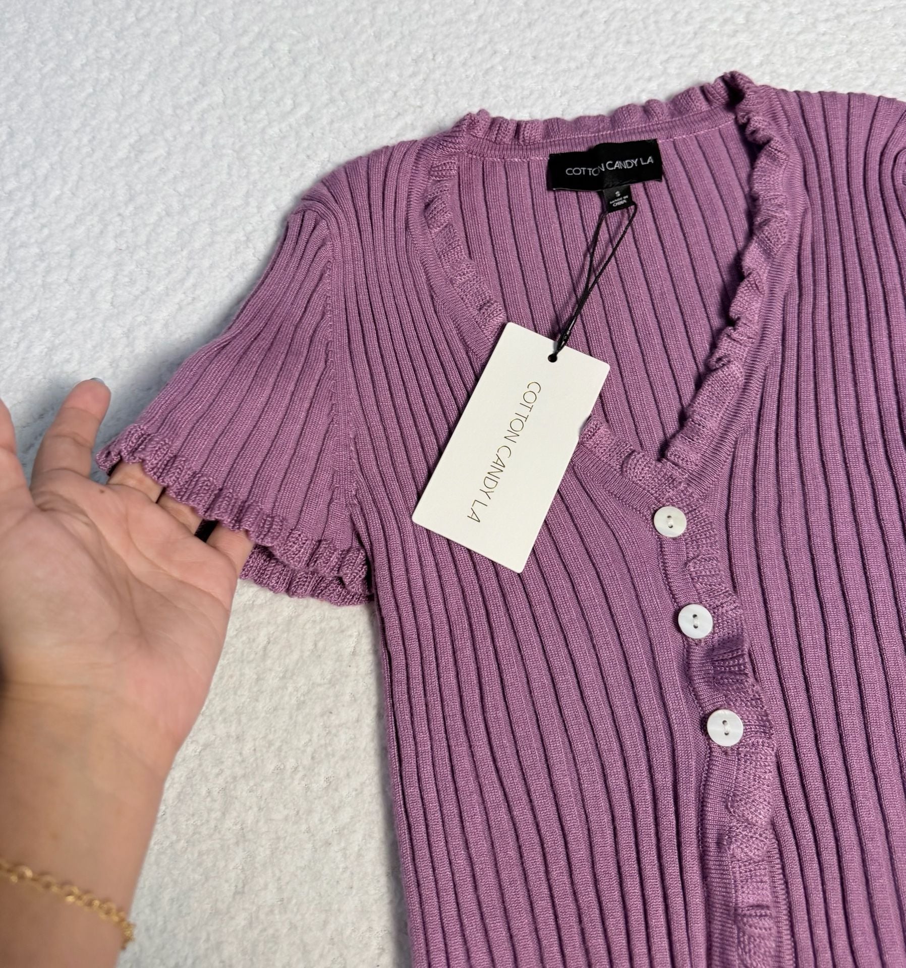 Cotton Candy LA Lavender Ribbed Knit Short Sleeve Cardigan Top NWT 4