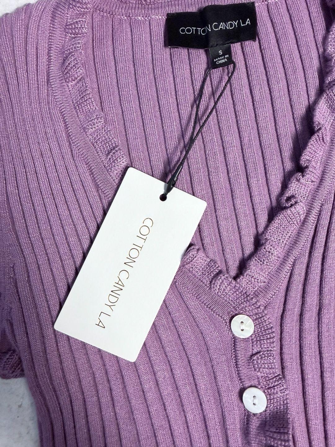 Cotton Candy LA Lavender Ribbed Knit Short Sleeve Cardigan Top NWT 5