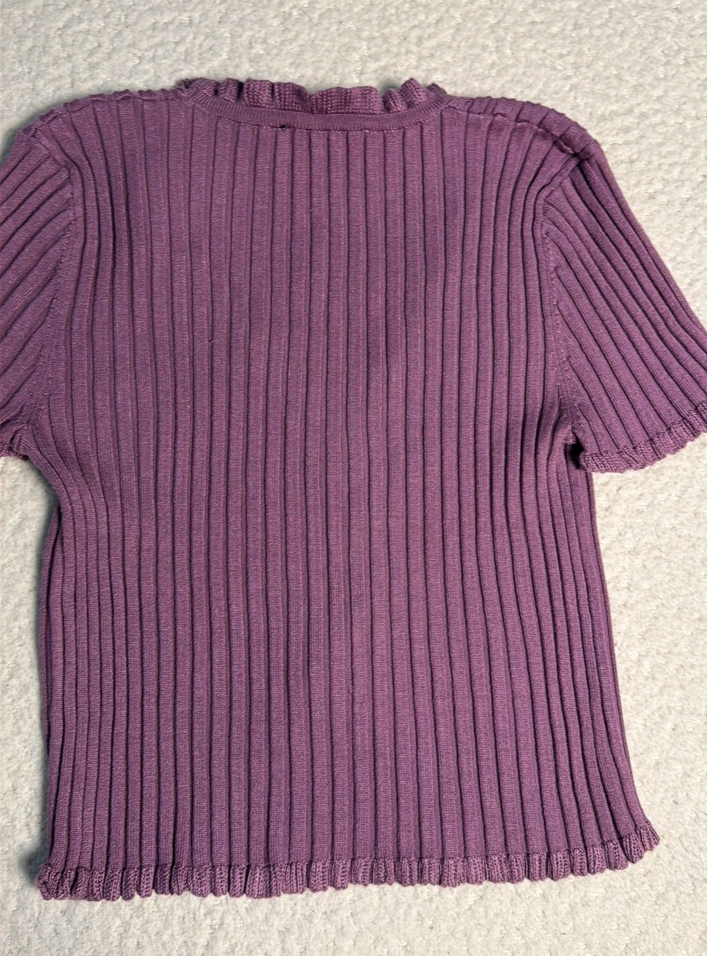 Cotton Candy LA Lavender Ribbed Knit Short Sleeve Cardigan Top NWT 8