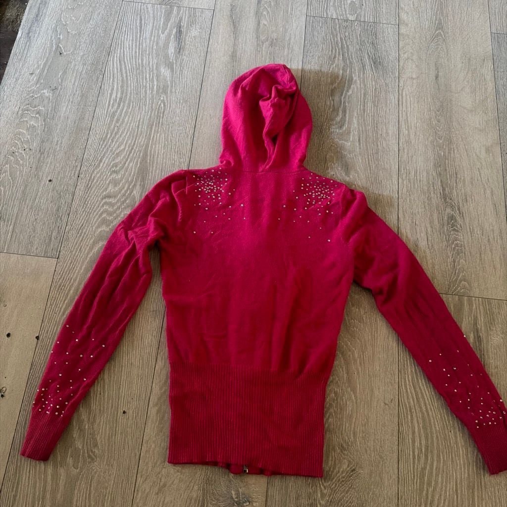 Bebe Y2K Hot Pink Rhinestone Logo Full-Zip Hoodie Sweater 3