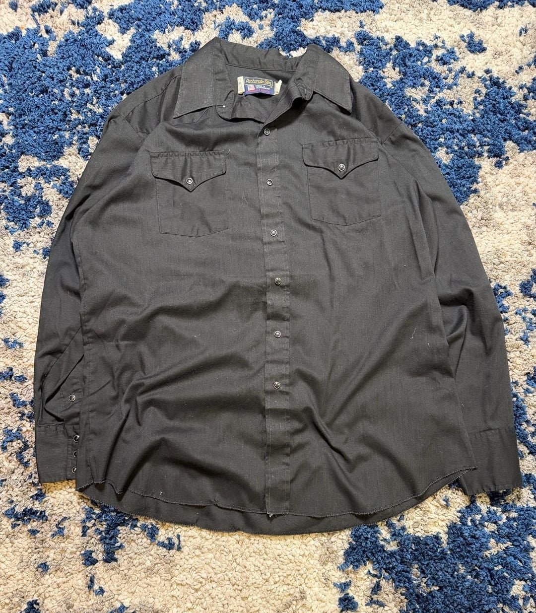 Panhandle Slim Mens Solid Black Western pearl Snap Long Sleeve Shirt 2