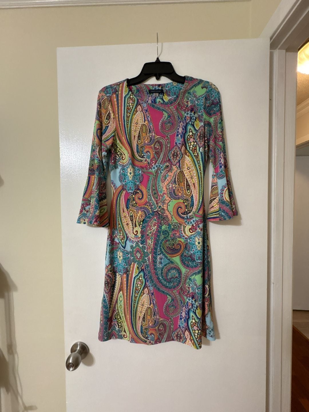 Tommy Hilfiger Women's Multicolor Paisley Print 3/4 Bell Sleeve Sheath Dress 2