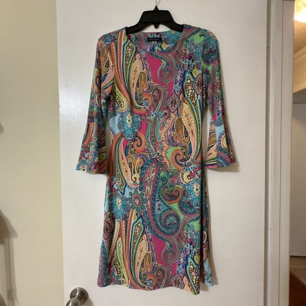 Tommy Hilfiger Women's Multicolor Paisley Print 3/4 Bell Sleeve Sheath Dress