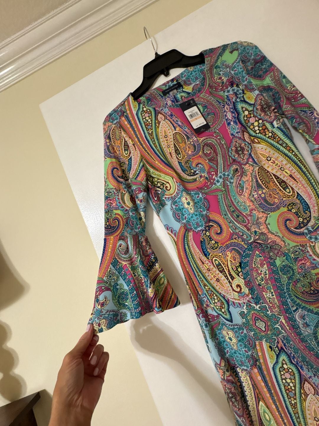 Tommy Hilfiger Women's Multicolor Paisley Print 3/4 Bell Sleeve Sheath Dress 5
