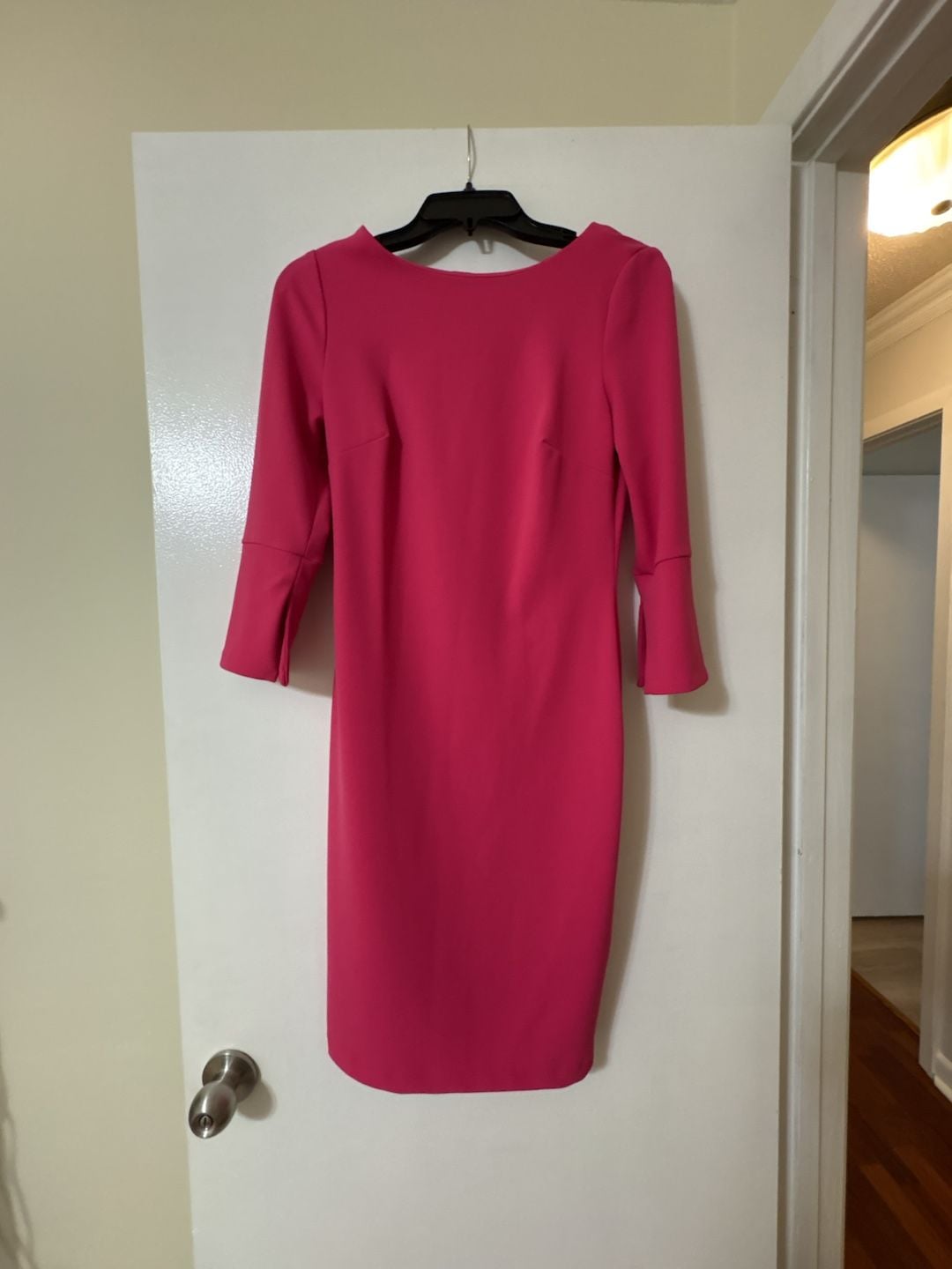 Calvin Klein Women's Hot Pink Sheath Dress with Split 3/4 Sleeves Size 2 2