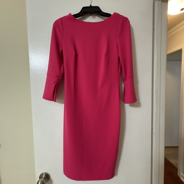 Calvin Klein Women's Hot Pink Sheath Dress with Split 3/4 Sleeves Size 2