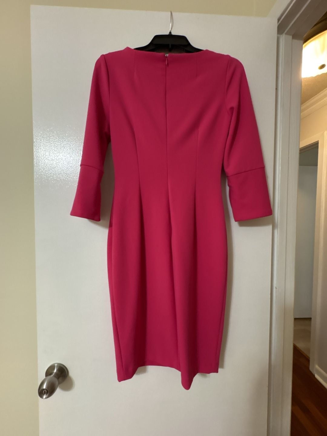Calvin Klein Women's Hot Pink Sheath Dress with Split 3/4 Sleeves Size 2 6