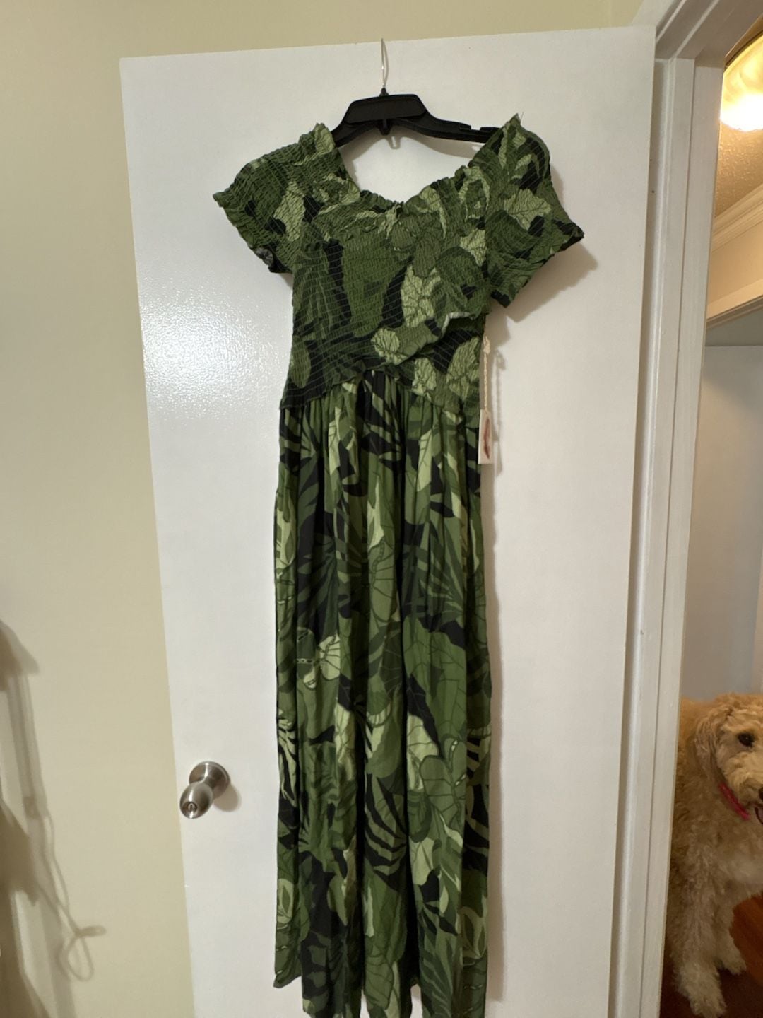 Jessica Simpson Women's Tropical Leaf Print Smocked Bodice Maxi Dress 1