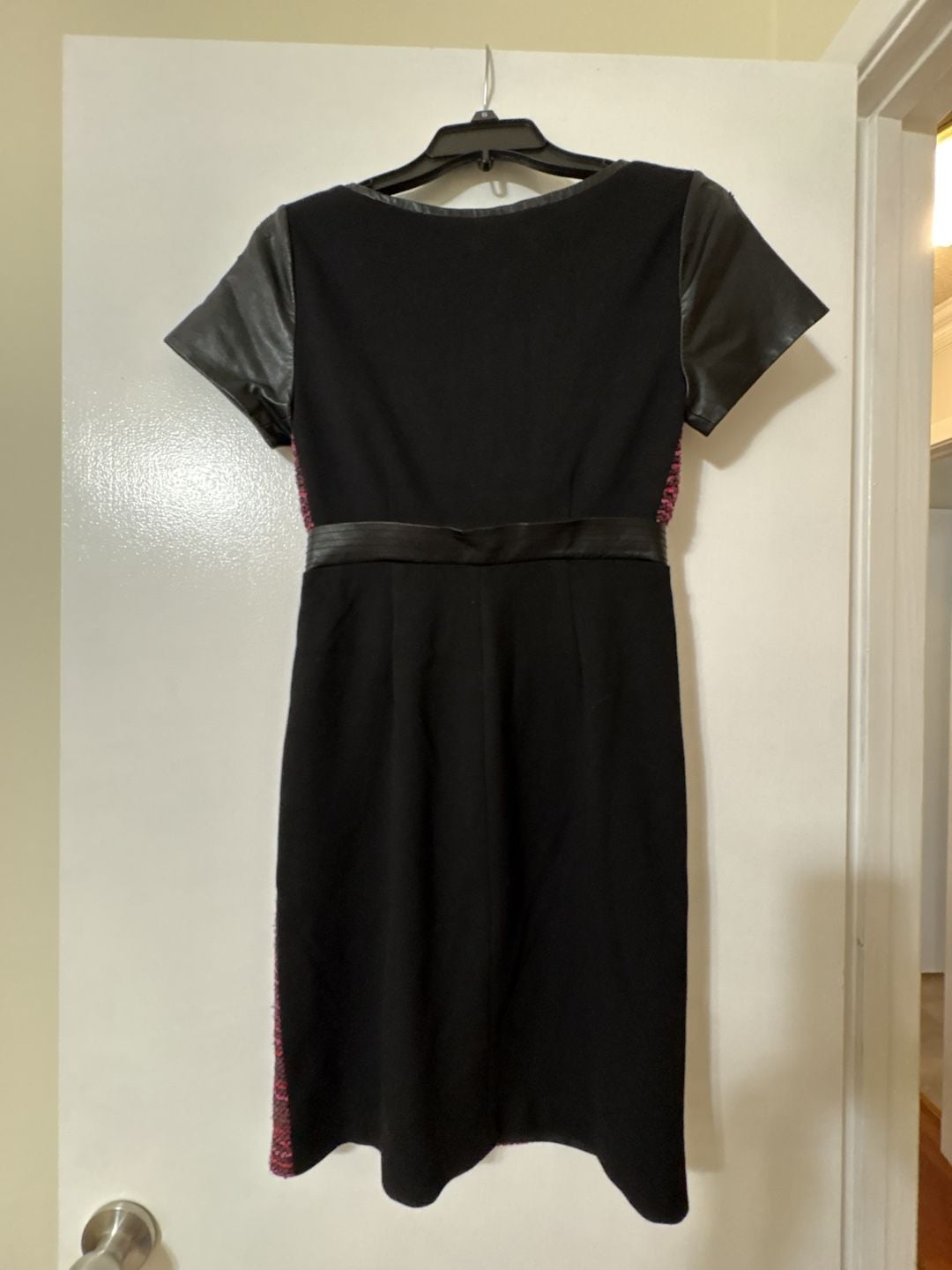 Laundry by Shelli Segal Multi-Color Tweed Sheath Dress with Faux Leather Sleeves and Front Zip 5
