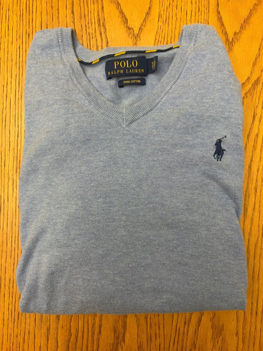 Polo Ralph Lauren Men's Light Blue Pima Cotton V-Neck Sweater 1