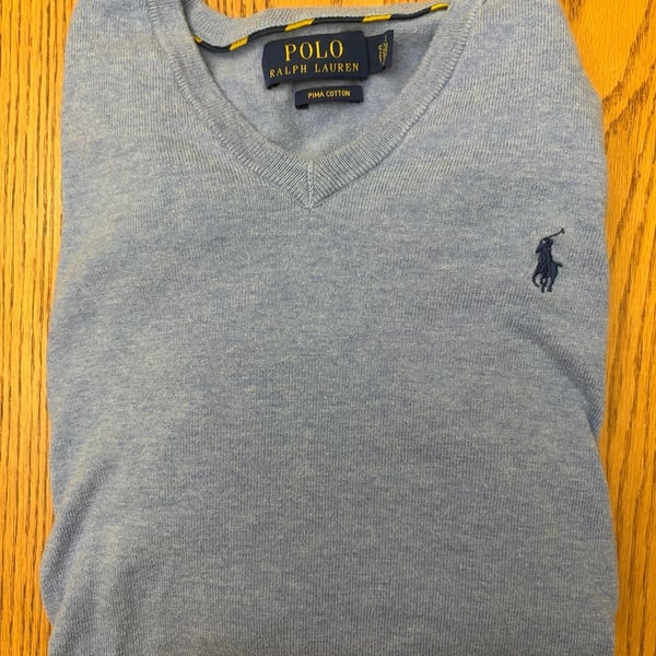 Polo Ralph Lauren Men's Light Blue Pima Cotton V-Neck Sweater