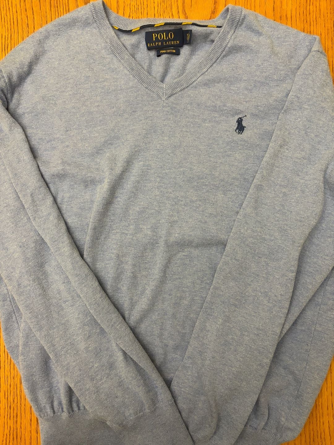 Polo Ralph Lauren Men's Light Blue Pima Cotton V-Neck Sweater 2