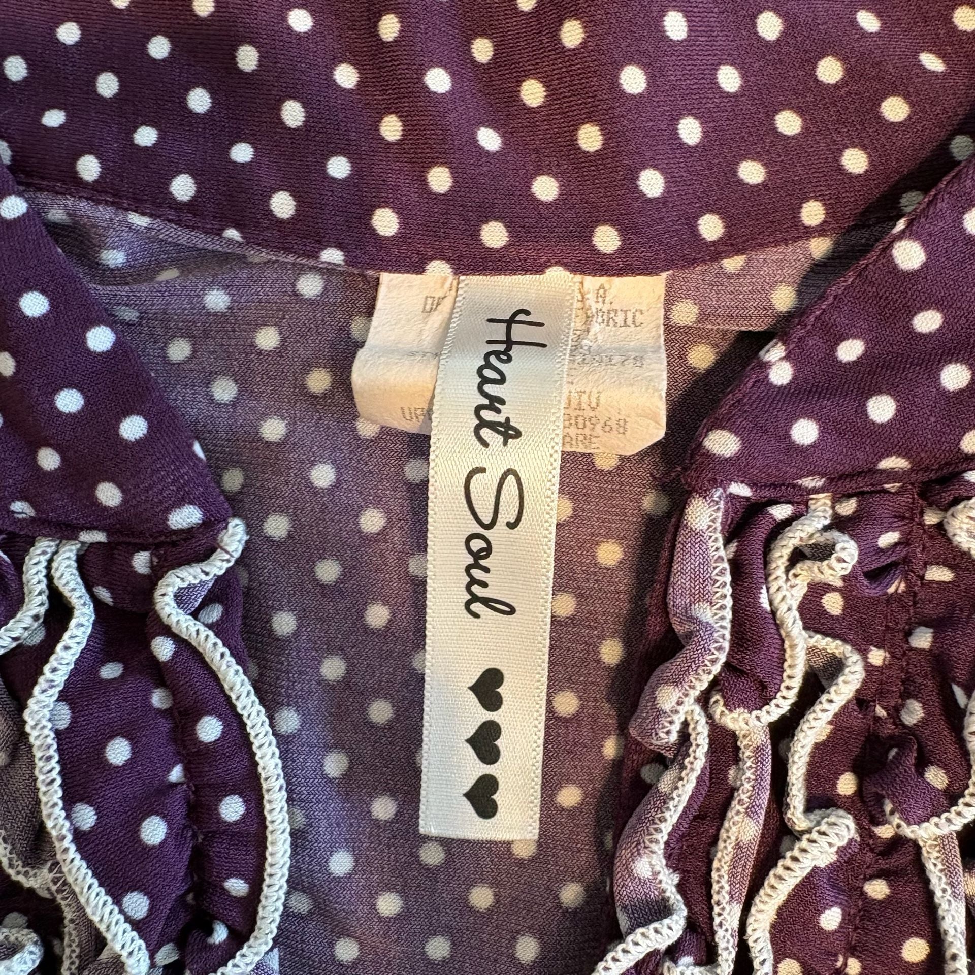 Heart Soul Women's Purple Polka Dot Ruffled V-Neck Tie-Back Blouse 5