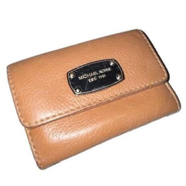 Michael Kors Pebbled Leather Flap Coin Purse Card Case Wallet