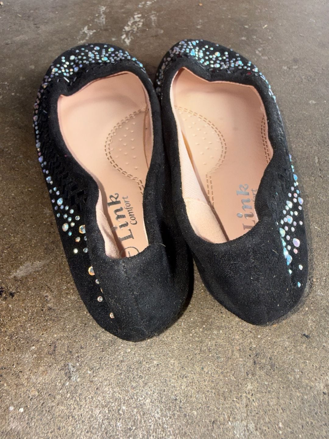 Link Comfort Black Suede Embellished Rhinestone Girls Ballet Flats size 1 5