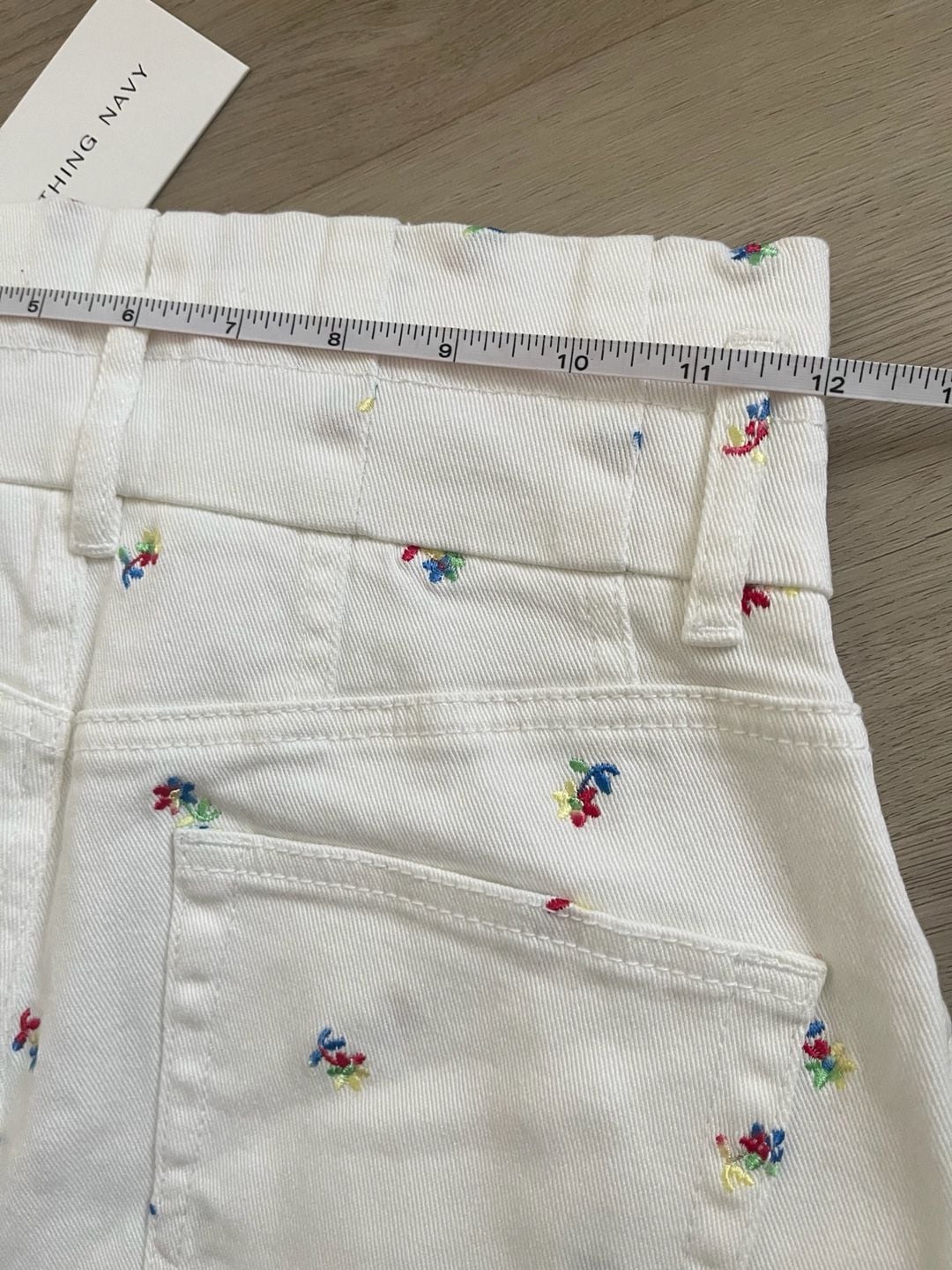 Something Navy Sylvia White Floral Embroidered Denim Pants with Tie Cuffs 9