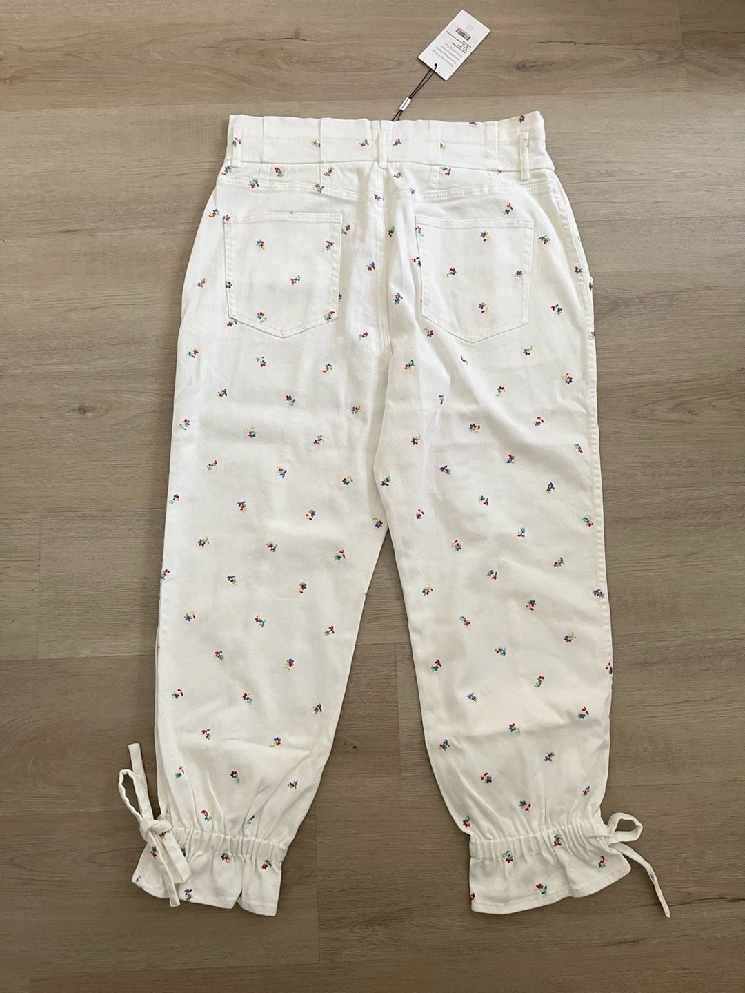 Something Navy Sylvia Denim Pants with Floral Embroidery and Tie Cuffs 10