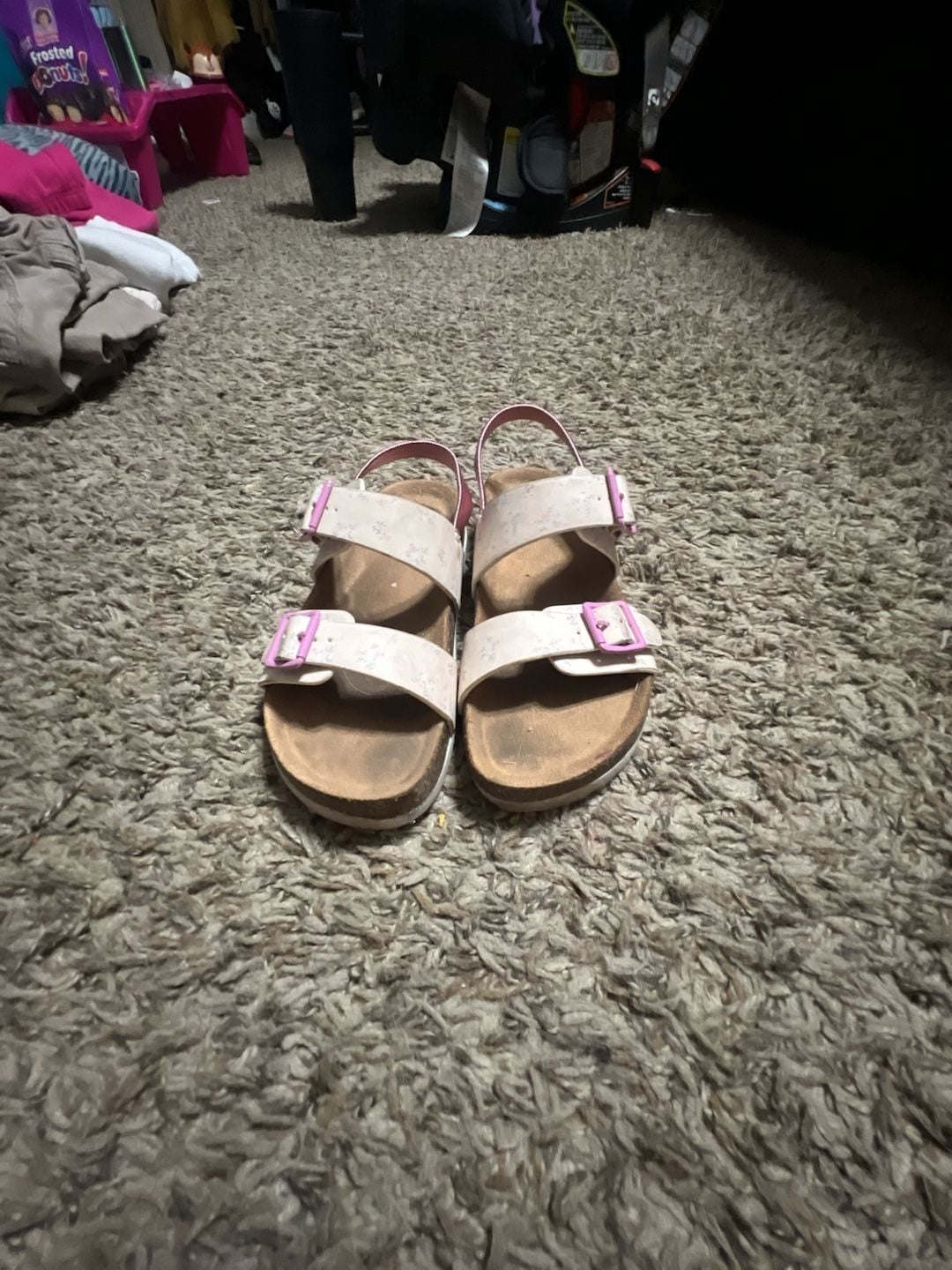 Wonder Nation Toddler Girls Floral Print Cork-Style Footbed Sandals with Pink Buckles 1
