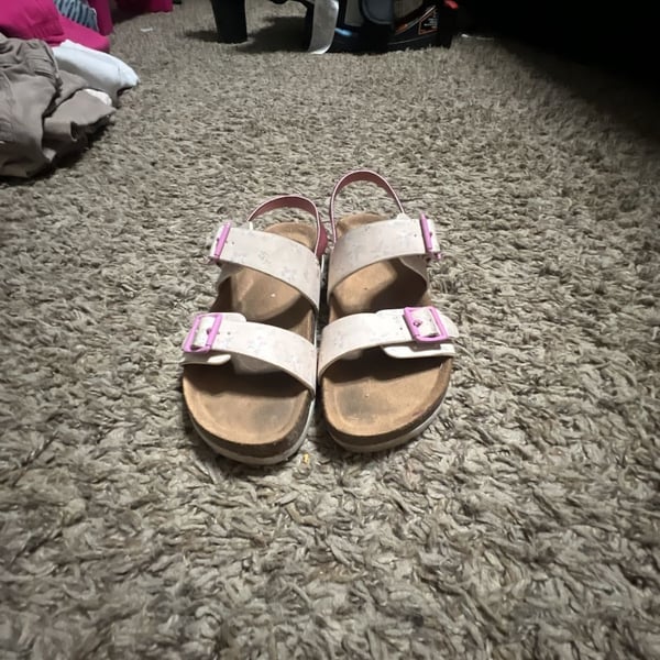 Wonder Nation Toddler Girls Floral Print Cork-Style Footbed Sandals with Pink Buckles